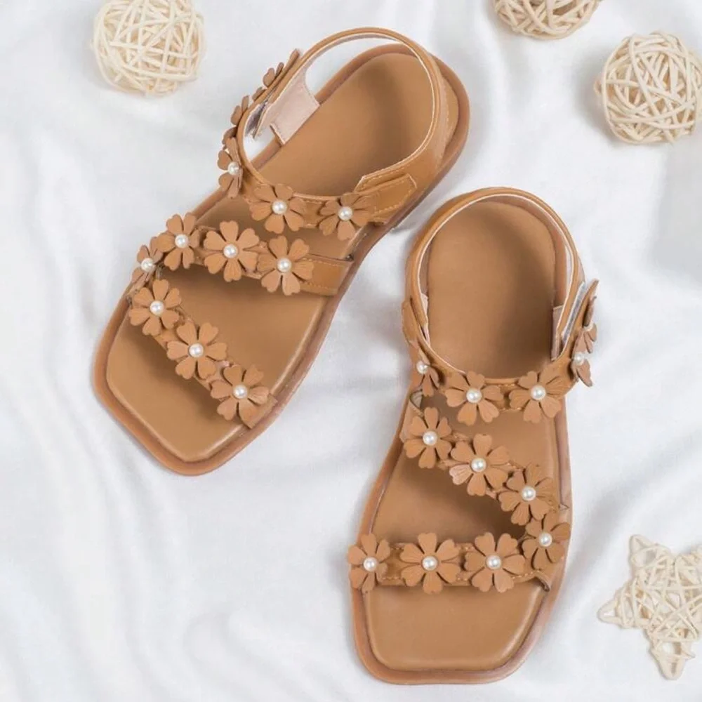 Girl Blossom Tan Sandals- (12.5)